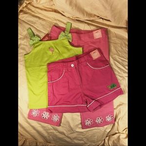 Girls Gymboree Green & Pink Summer Embroidered Set